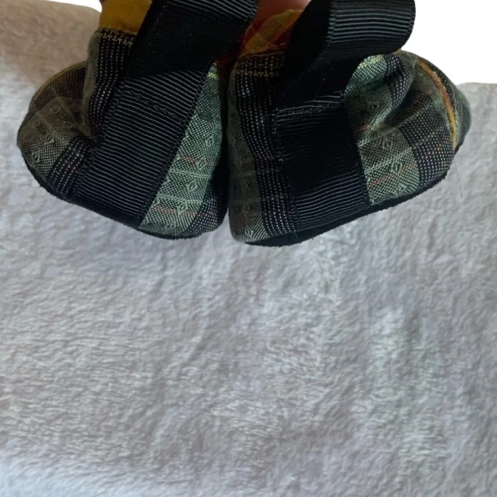 Goodman Baby Green Black Gold Plaid Leather Suede Bottom Sole Slippers Size BXS